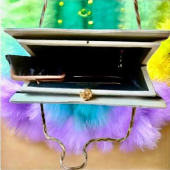 BAG BY DORIAN Vintage 80's Leather Handbag Gold Chain Hand Carry Structured - Picture 4 of 12